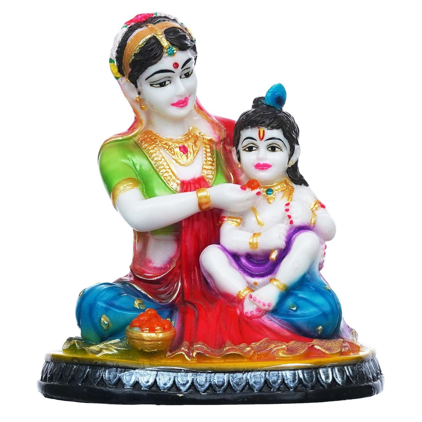 Hand-Painted Marble Yashoda and Krishna Statue (9 inches)