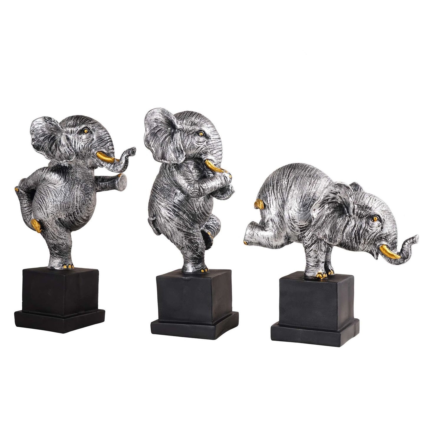 Polyresin Elephant Showpiece Statue and Artifacts for Home Decor, Living Room, Table Decoration for Gifting, Interiors and Diwali Decoration Silver (Set Of 3)