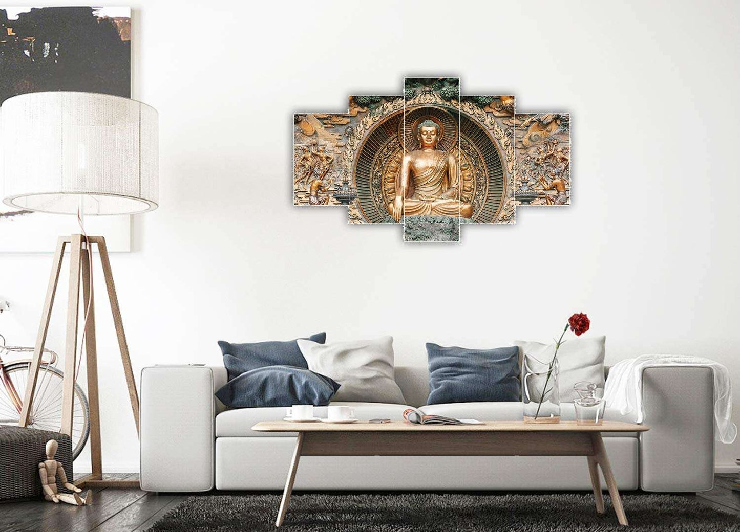 Buddha Set of Five 3D Framed Paintings for Wall Decoration – Ideal for Home, Living Room, and Bedroom (75 x 43 CM)