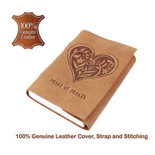 CraftShades – Leather Diary – Antique Handmade Leather Heart of Hearts Bound Notepad for Men and Women Plain Paper Travel Diary and Notebooks to Write 7 x 5 Inch (Camel Brown)