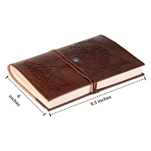 CraftShades – Refillable Leather Diary – Feather with Birds, Leaf of Tree Embossed with Quote 125 GSM Plain 200 Papers Notepad for Men and Women – Size 6 x 8.5 Inch (Tree Embossed)