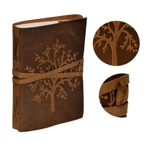 CraftShades – Tree Embossed Leather Diary, Brown Colour Antique Handmade Leather Bound Notepad for Men and Women 7 x 5 Inches, Gift for any one (VINTAGE TREE)