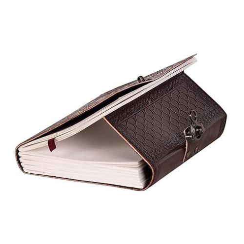 CraftShades- Handmade Leather Diary Embossed with star, journey & double wolf Diary with Antique Lock for Artist Sketchbook, Scrapbook, Drawing, Writing etc .Size 5 * 7 inch (DOUBLE WOLF)