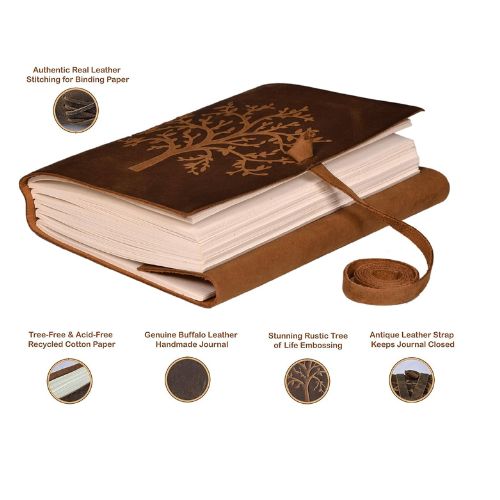 CraftShades – Tree Embossed Leather Diary, Brown Colour Antique Handmade Leather Bound Notepad for Men and Women 7 x 5 Inches, Gift for any one (VINTAGE TREE)