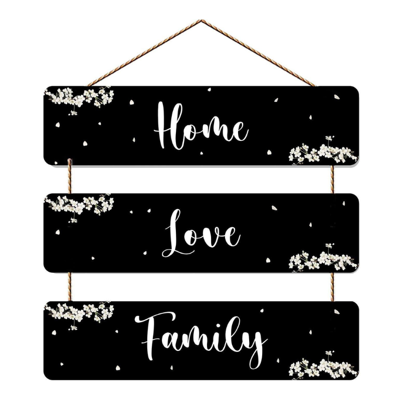 Home Love Family Elegant Black Wooden Hanging Wall Decor