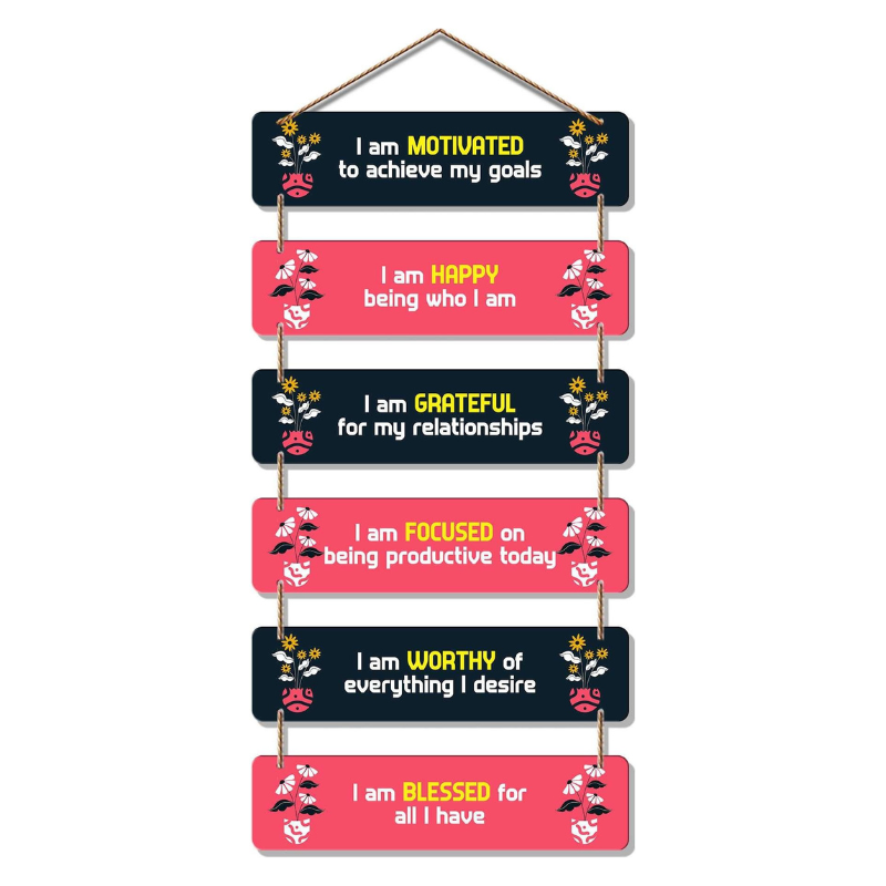 Daily Affirmation Wall Hanging 6 Positive Mindset Quotes for Motivation & Gratitude