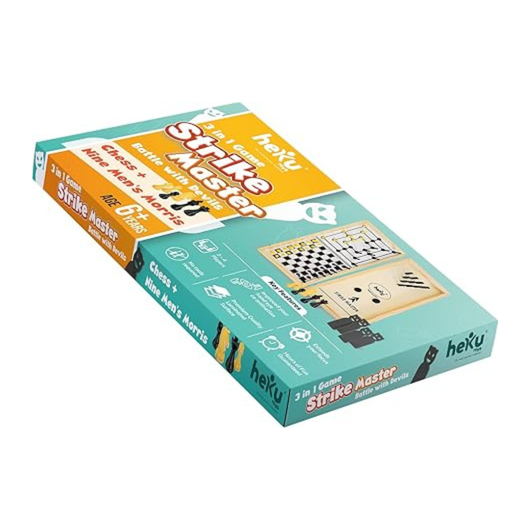 Zudo Toys Strike Master Board Game Chess Nine Men's Morris 3 in 1 Board Game