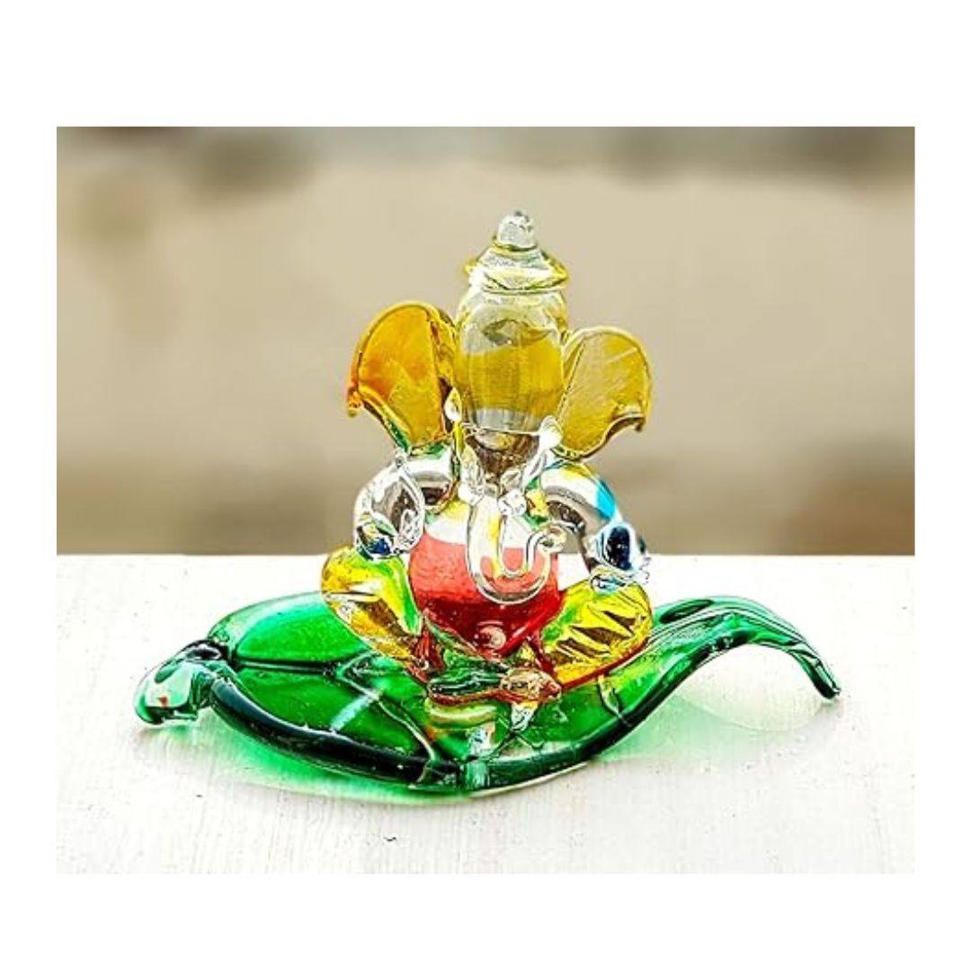 StonKraft Crystal Glass Ganesha Ganesh Murti Idol Statue Sculpture Multi Colour Car Dashboard