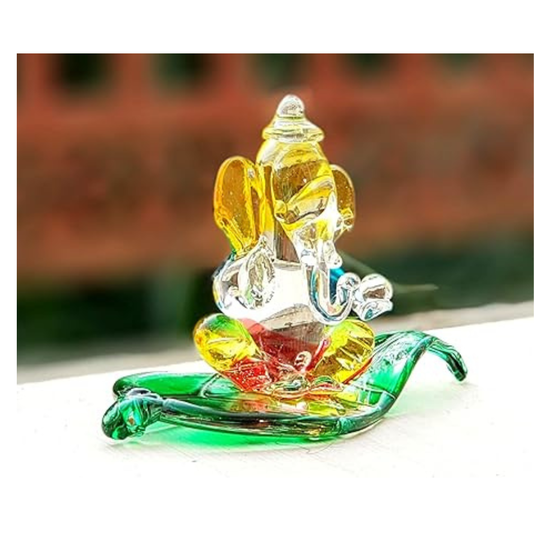 StonKraft Crystal Glass Ganesha Ganesh Murti Idol Statue Sculpture Multi Colour Car Dashboard