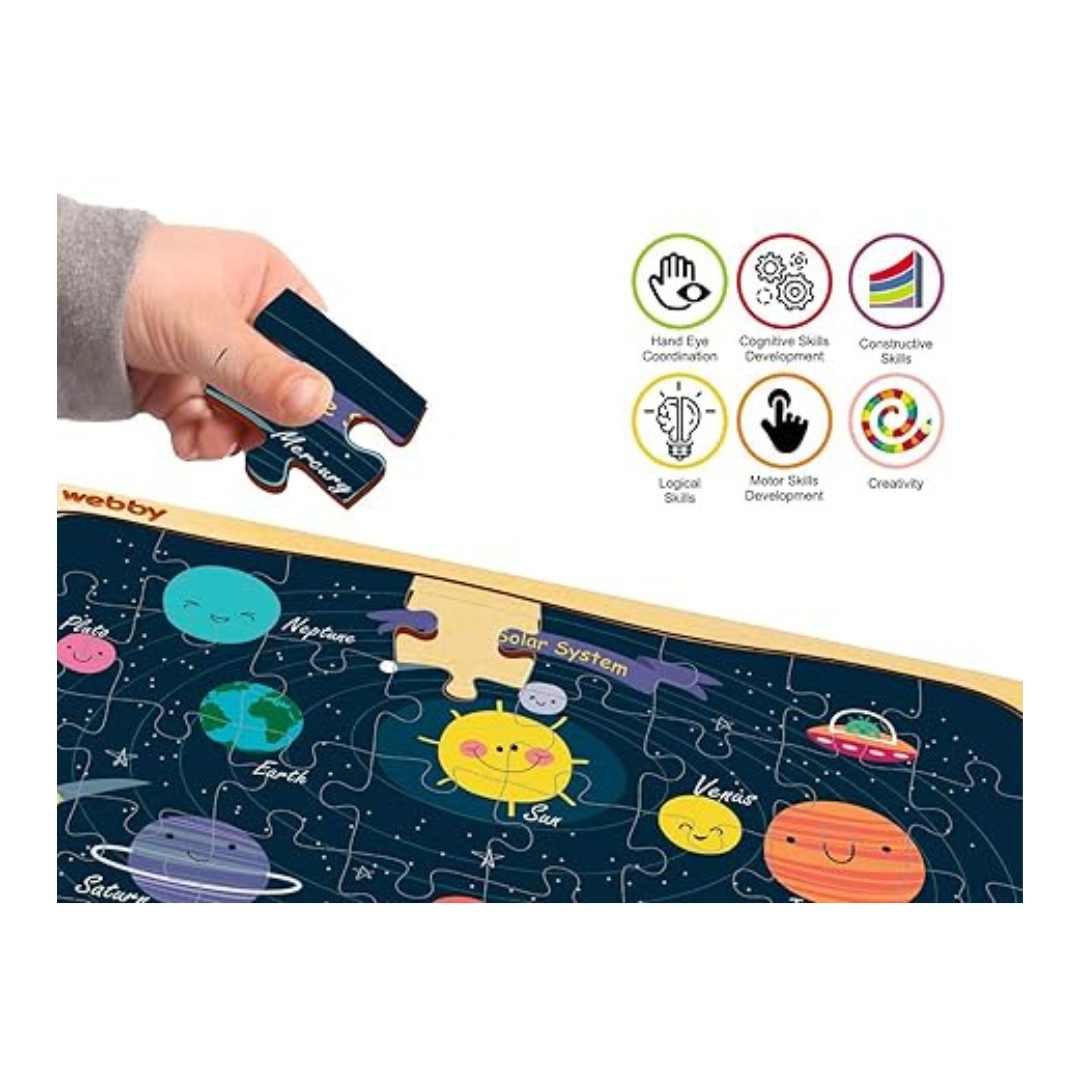 Webby Outer Space Solar System Wooden Jigsaw Puzzle Multicolour - 40 Pieces