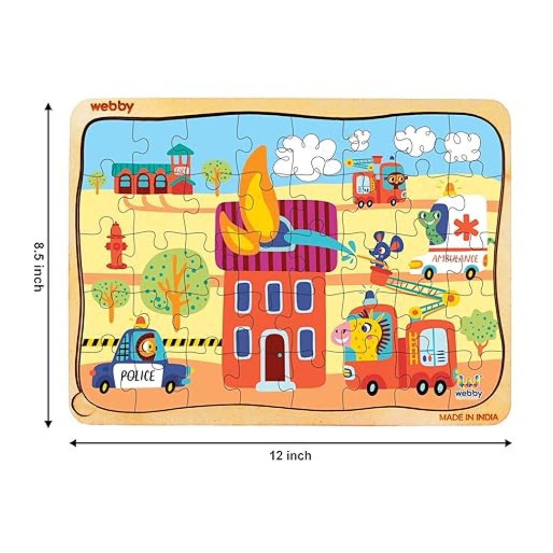 Webby Kids Emergency Vehicles Wooden Jigsaw Puzzle 40Pcs