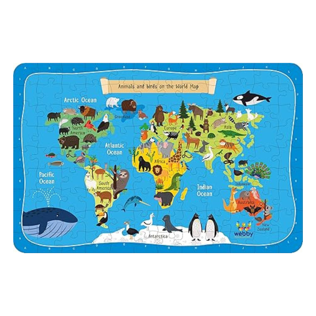 Webby World Map with Animals Jigsaw Puzzle 108 Pieces Kid