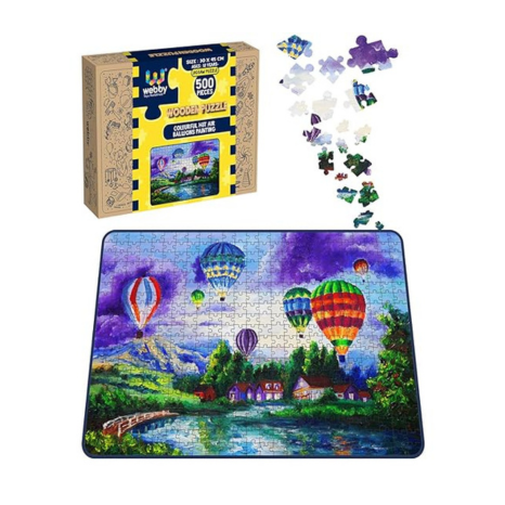 Webby Colourful Hot Air Balloons Painting Wooden Jigsaw Puzzle, 500 Pieces