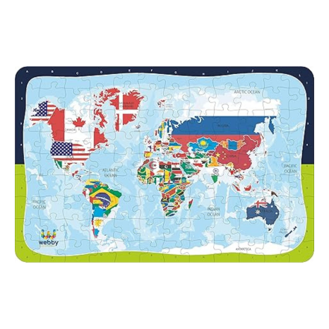 Webby Kids World Map with Flags Wooden Jigsaw Puzzle 108 Pieces