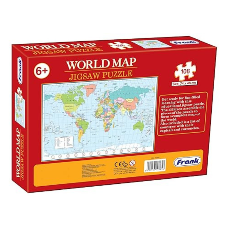 Frank World Map Puzzle (108 Pieces) Early Learner Giant Jigsaw Puzzle Educational Toys - 10165