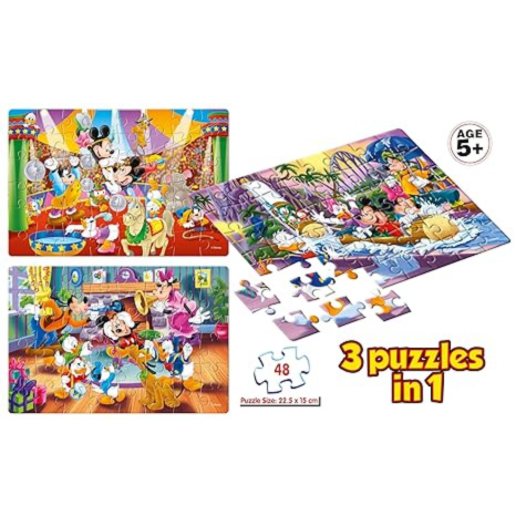 Frank Disney Mickey Mouse & Friends (48 Pieces) 3 in 1 Jigsaw Puzzle for Focus and Memory - 11303