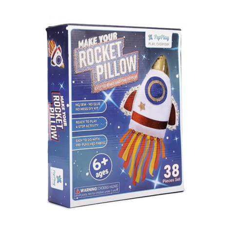 PepPlay Rocket Diy Pillow Kit 38-Piece Space Theme Activity Kit No Mess No Sewing Soft Cushion Toy