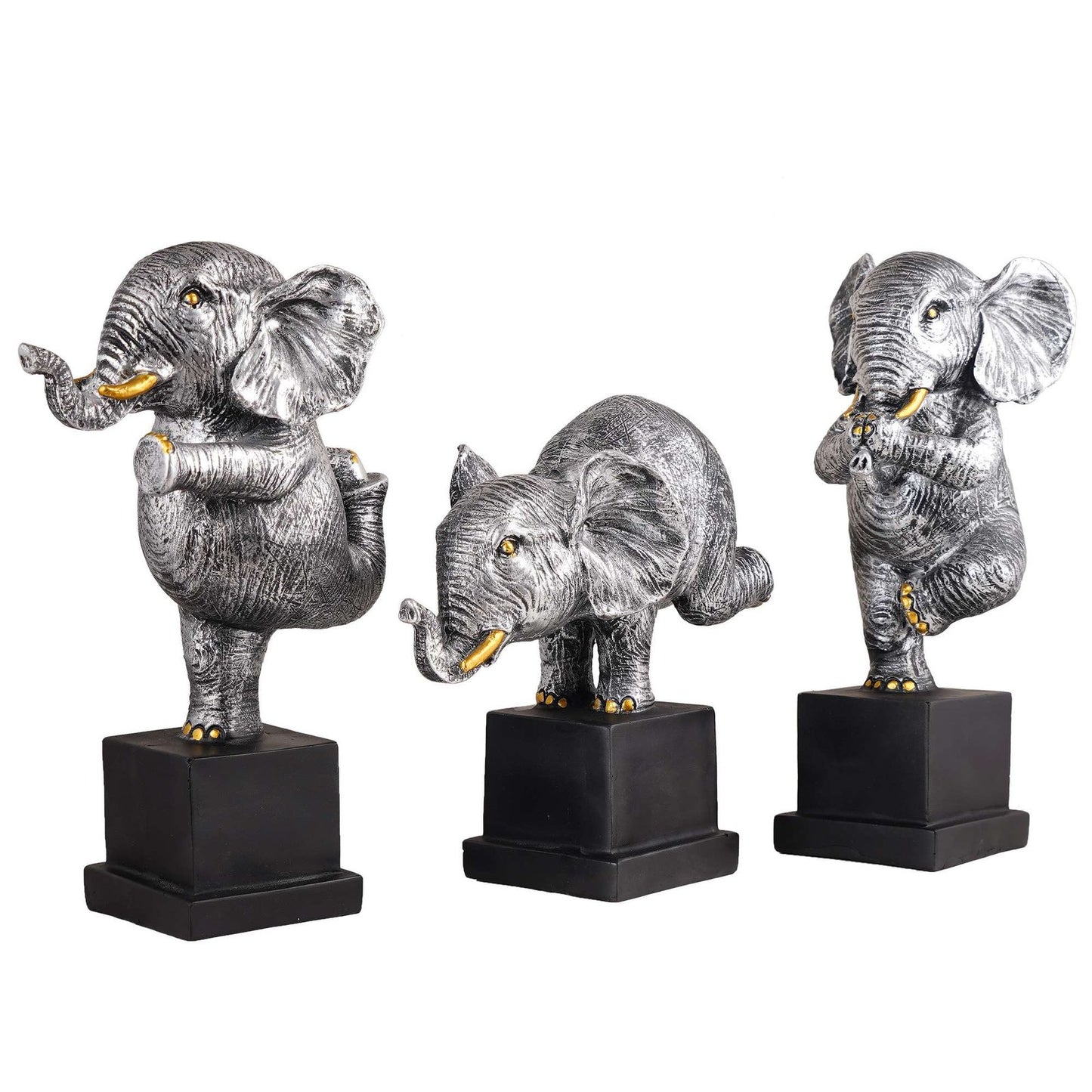 Polyresin Elephant Showpiece Statue and Artifacts for Home Decor, Living Room, Table Decoration for Gifting, Interiors and Diwali Decoration Silver (Set Of 3)