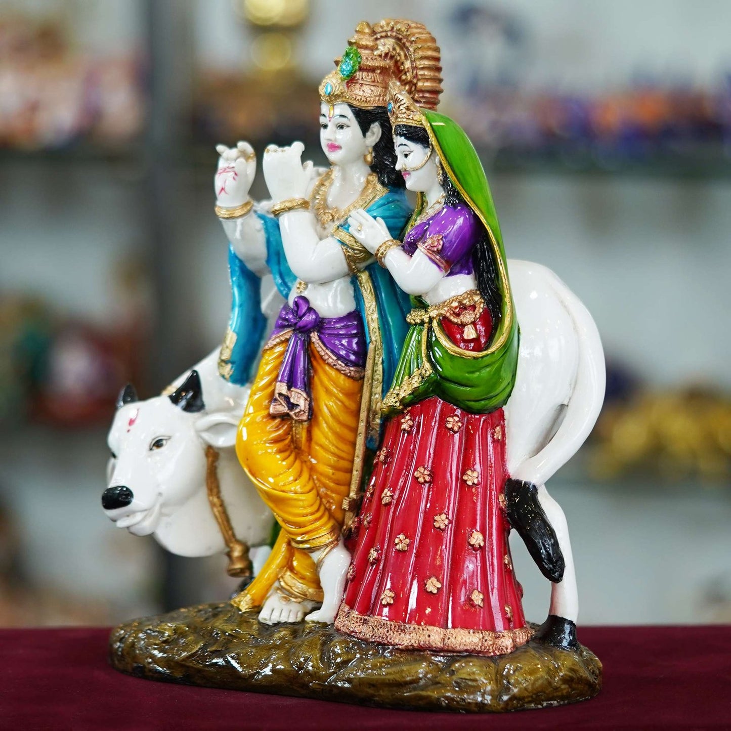 Radha Krishna with Cow Resin Sculpture – Divine Harmony and Blessings for Your Home