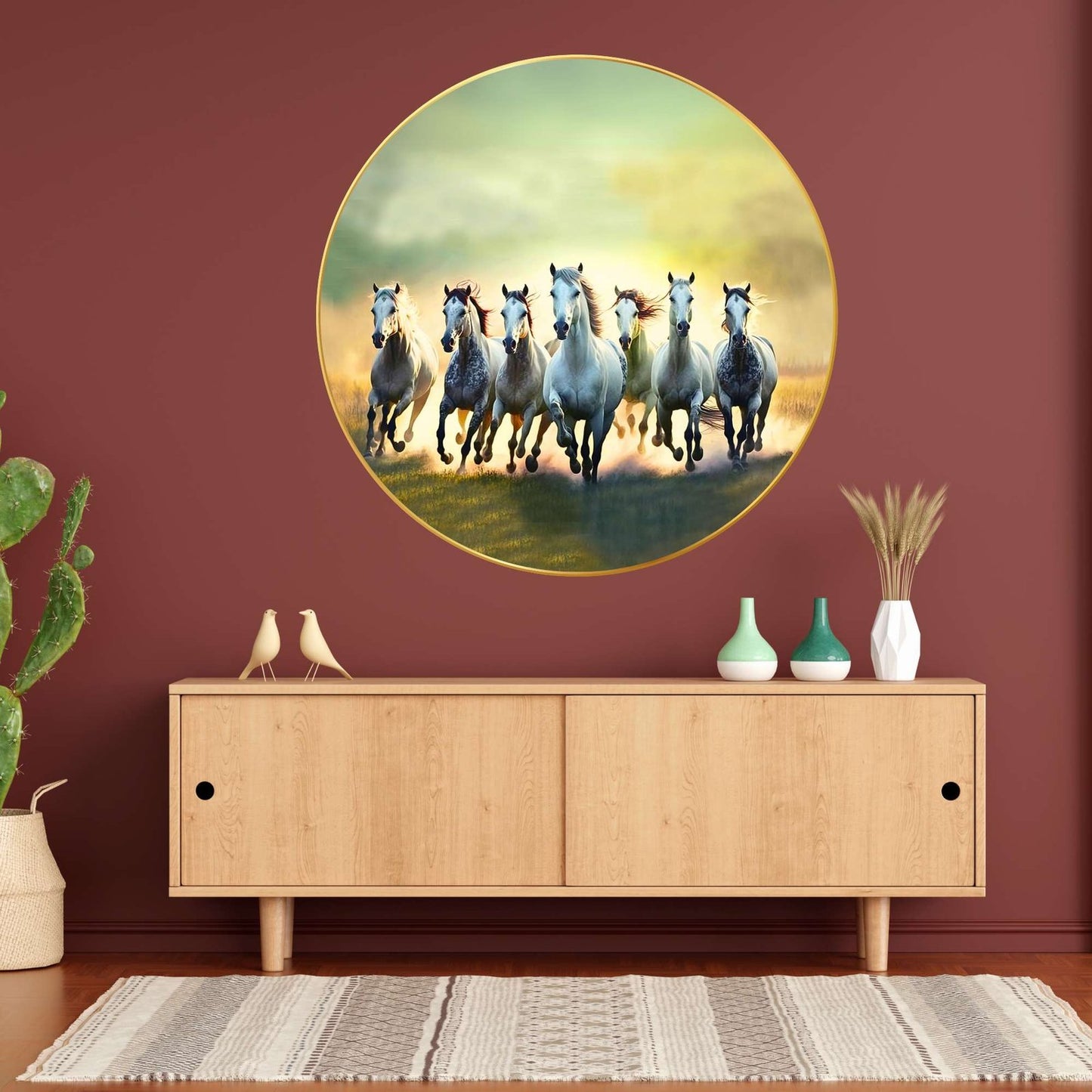 Wall Painting for Wall Decoration with Frame Sparkle Glossy Round Golden Framed Large Painting Office, Living Room, Bedroom, Home Decoration