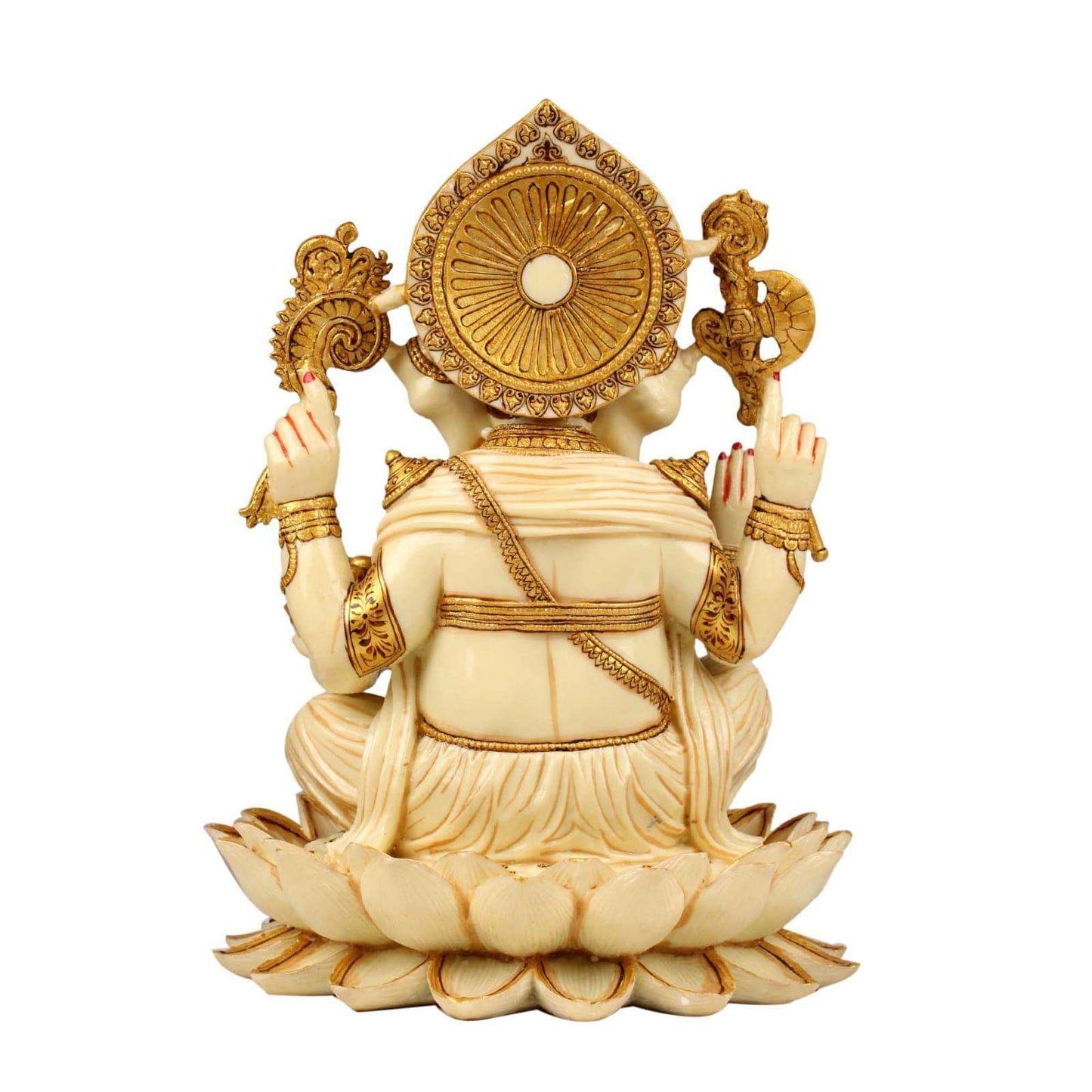 Graceful Ganesha Standing Marble Idol with Modak & Flower Detail