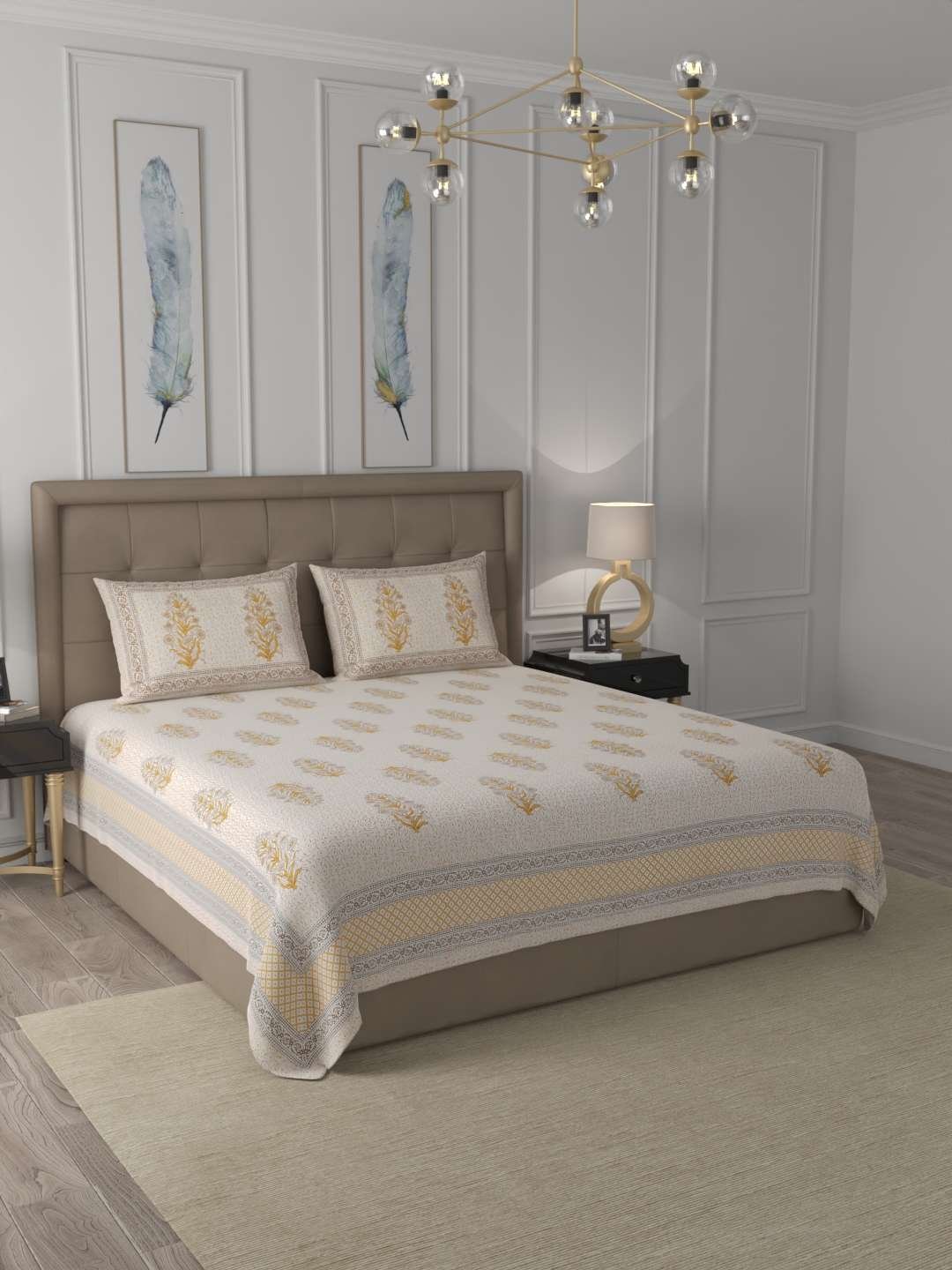 100% Pure Cotton Traditional Printed Bedsheet for Double Bed King Size Bedsheet with 2 Pillow Covers