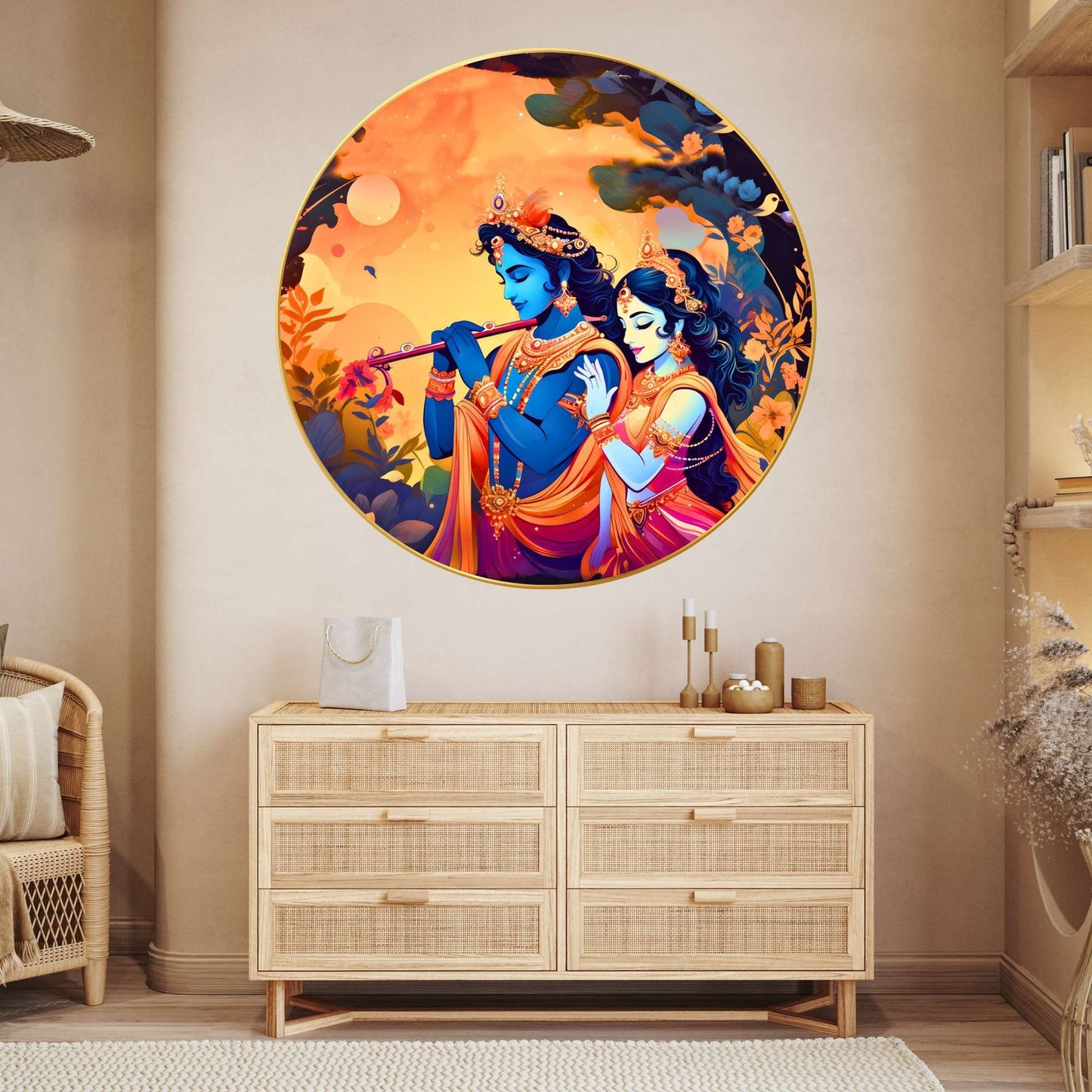 Wall Painting for Wall Decoration with Frame Sparkle Glossy Round Golden Framed Large Painting Office, Living Room, Bedroom, Home Decoration