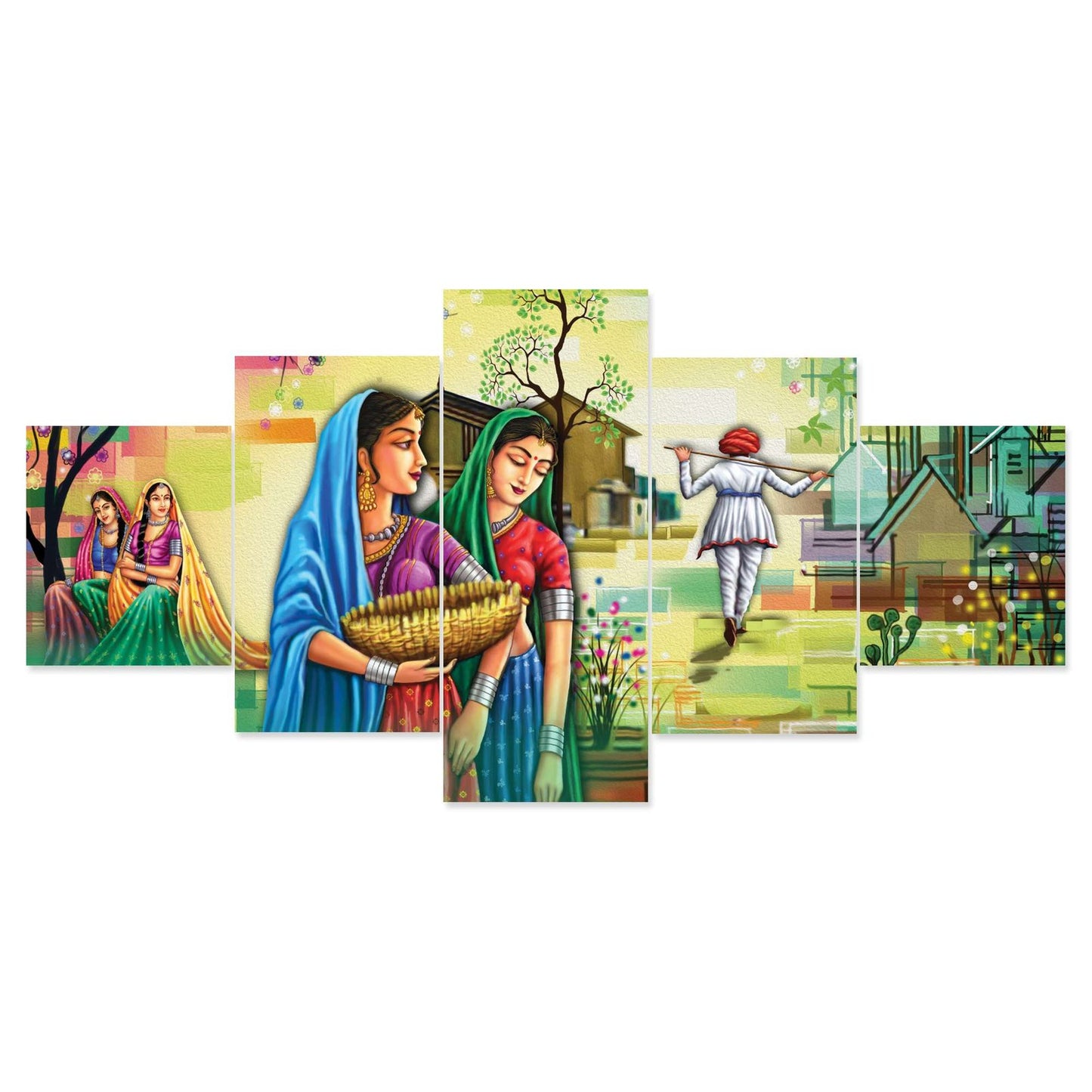 Rajsthani Set of Five 3D Framed Paintings for Wall Decoration – Ideal for Home, Living Room, and Bedroom (75 x 43 CM)