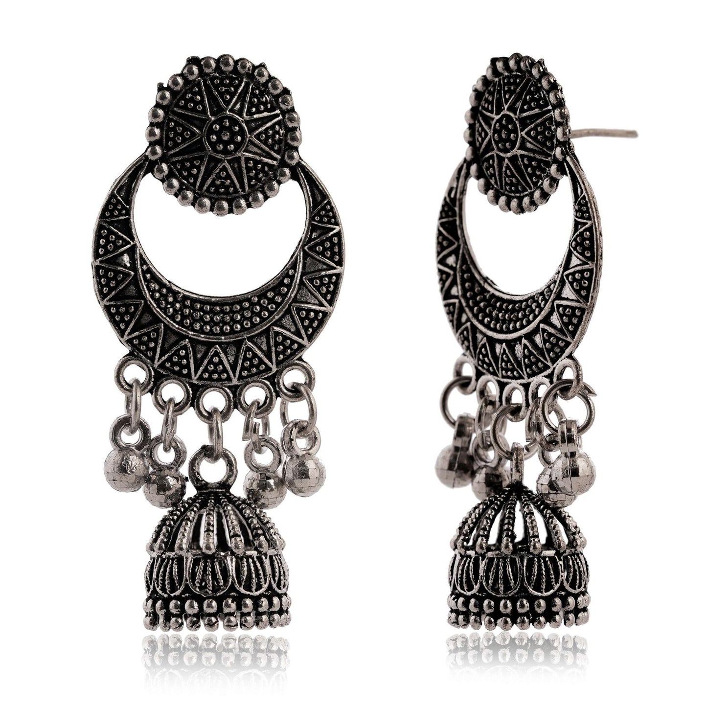 Women’s Handmade Traditional Jhumki With Moon Motif Chandbali Design Ethnic Wedding Wear Earrings For Women