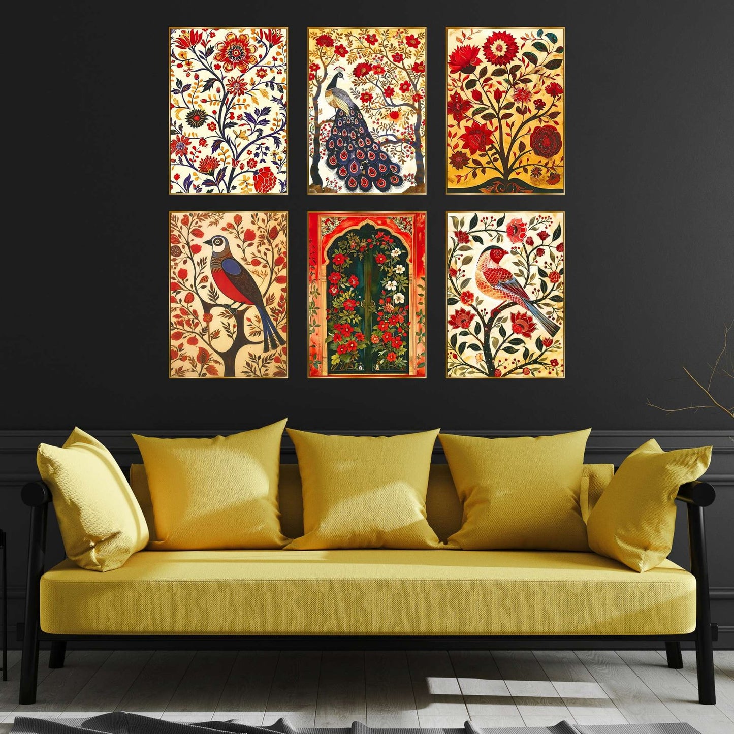 Set of Six Wall Paintings for Wall Dacoration Golden Framed Wall Paintings for Living Room & Bedroom Wall Art for Home Decoration & Office Wall Décor (17×13 inch CH-GD6-9)