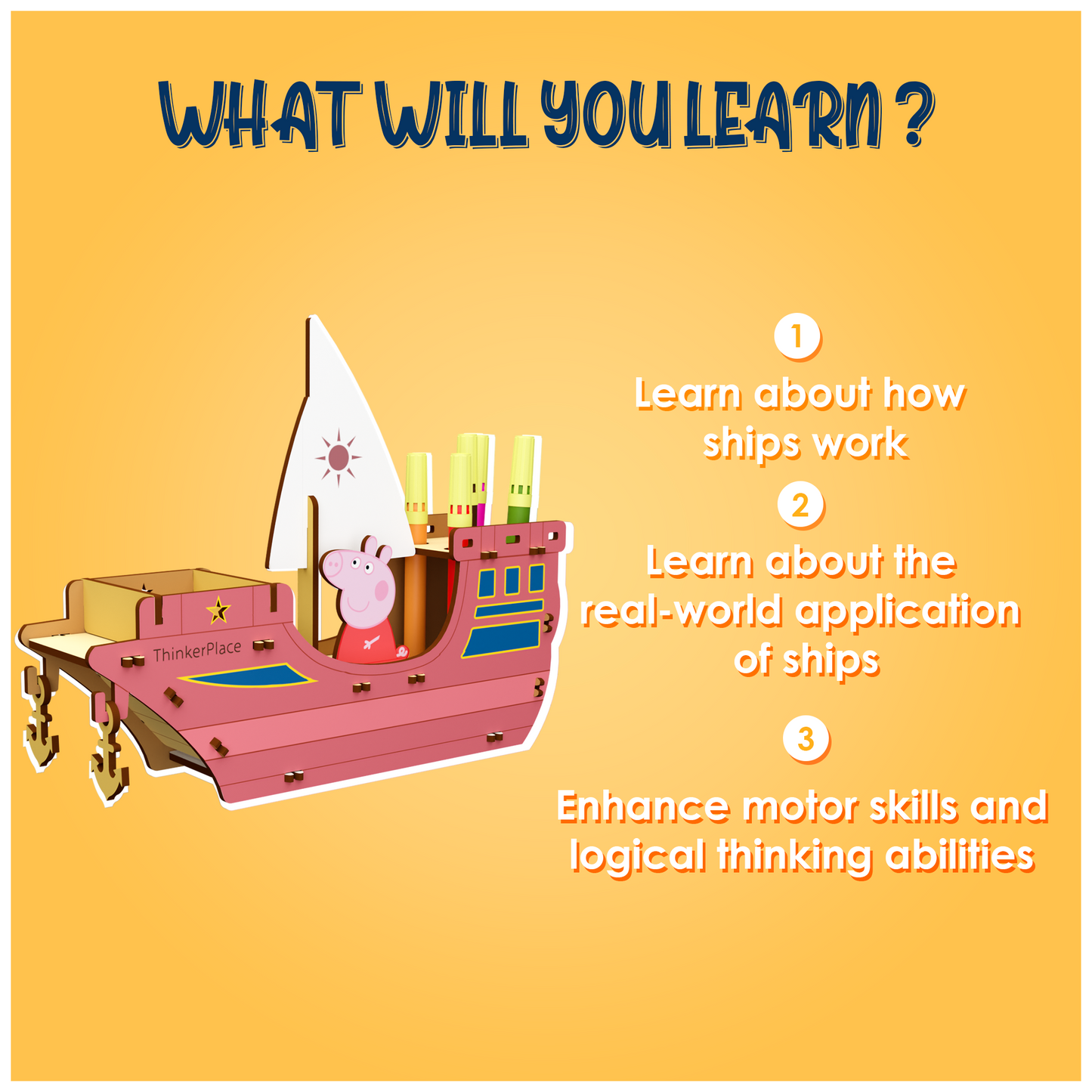 Peppa's DIY Coloring Ship Pen Stand- Learn about Ships