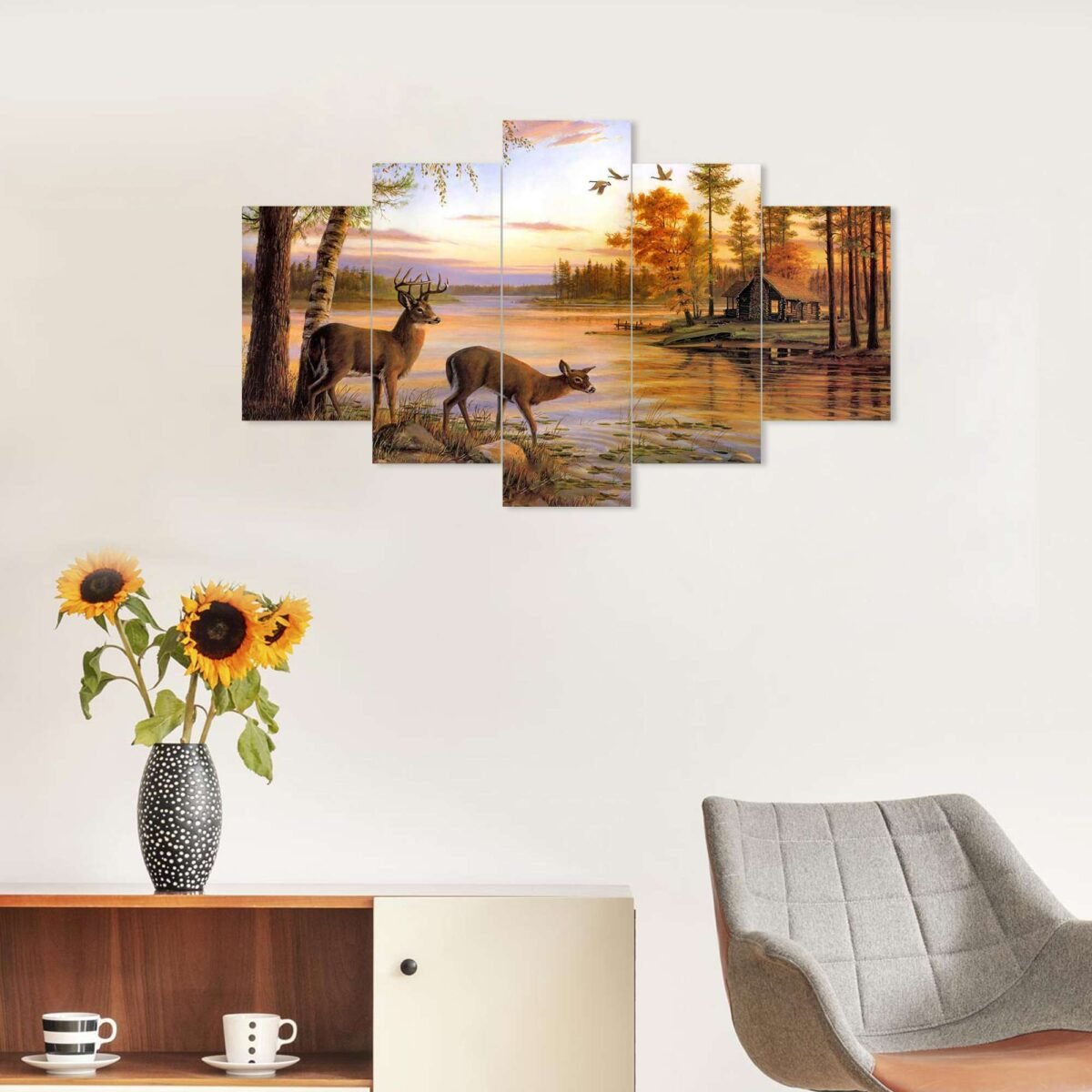 Nature Set of Five 3D Framed Paintings for Wall Decoration – Ideal for Home, Living Room, and Bedroom (125 x 60 CM)
