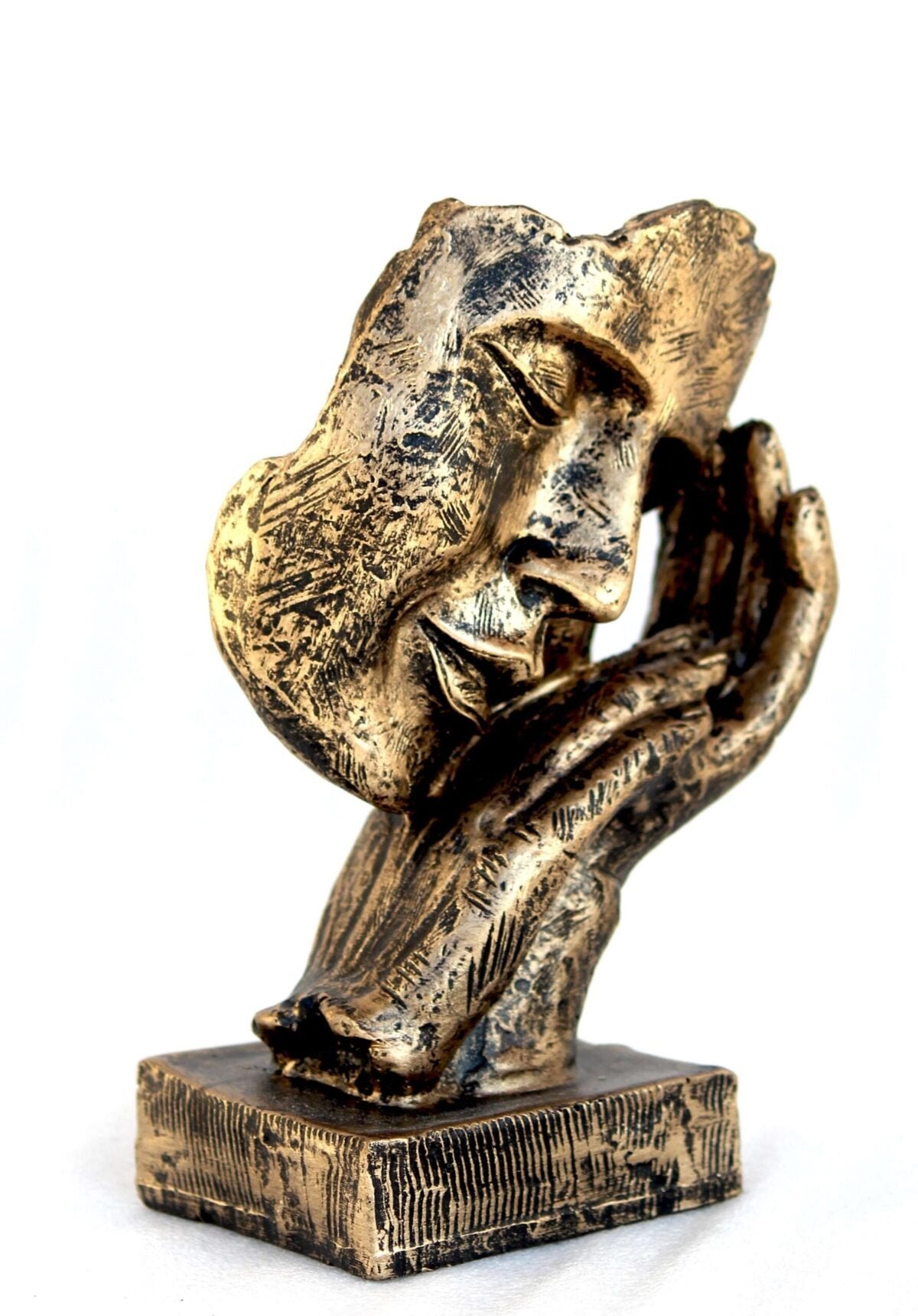 Resin Handcrafted Human Face Design with Hand on Face Decorative Showpiece Figurine, Multicolour