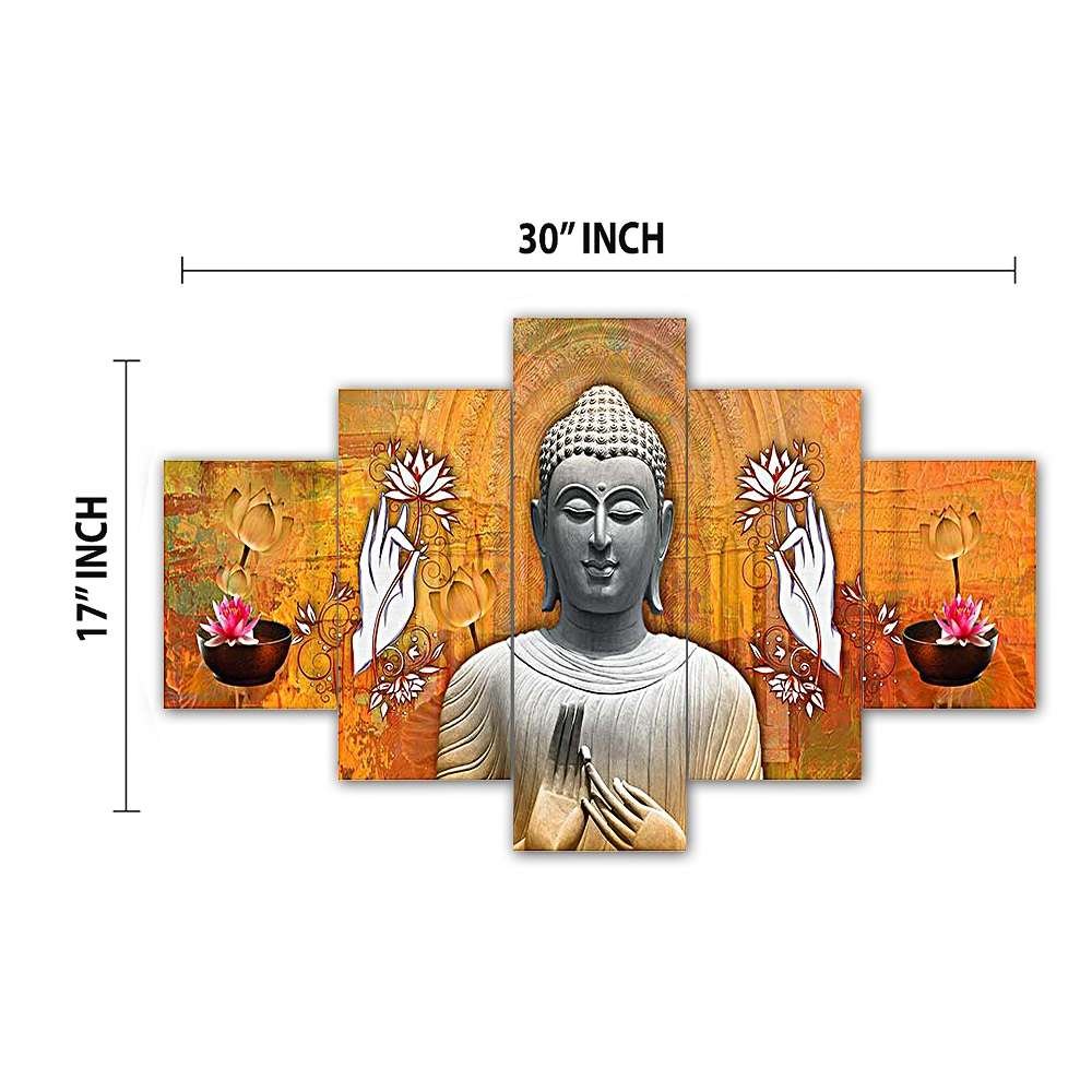 Buddha Set of Five 3D Framed Paintings for Wall Decoration – Ideal for Home, Living Room, and Bedroom (125 x 60 CM)