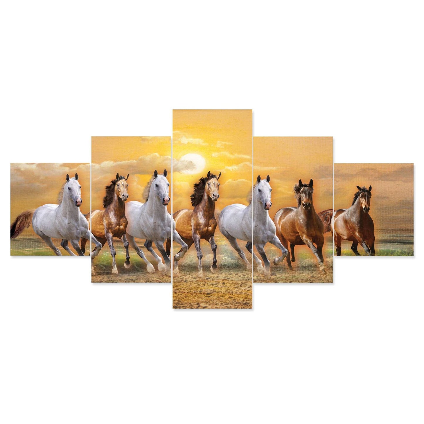 Horse Set of Five 3D Framed Paintings for Wall Decoration – Ideal for Home, Living Room, and Bedroom (75 x 43 CM)