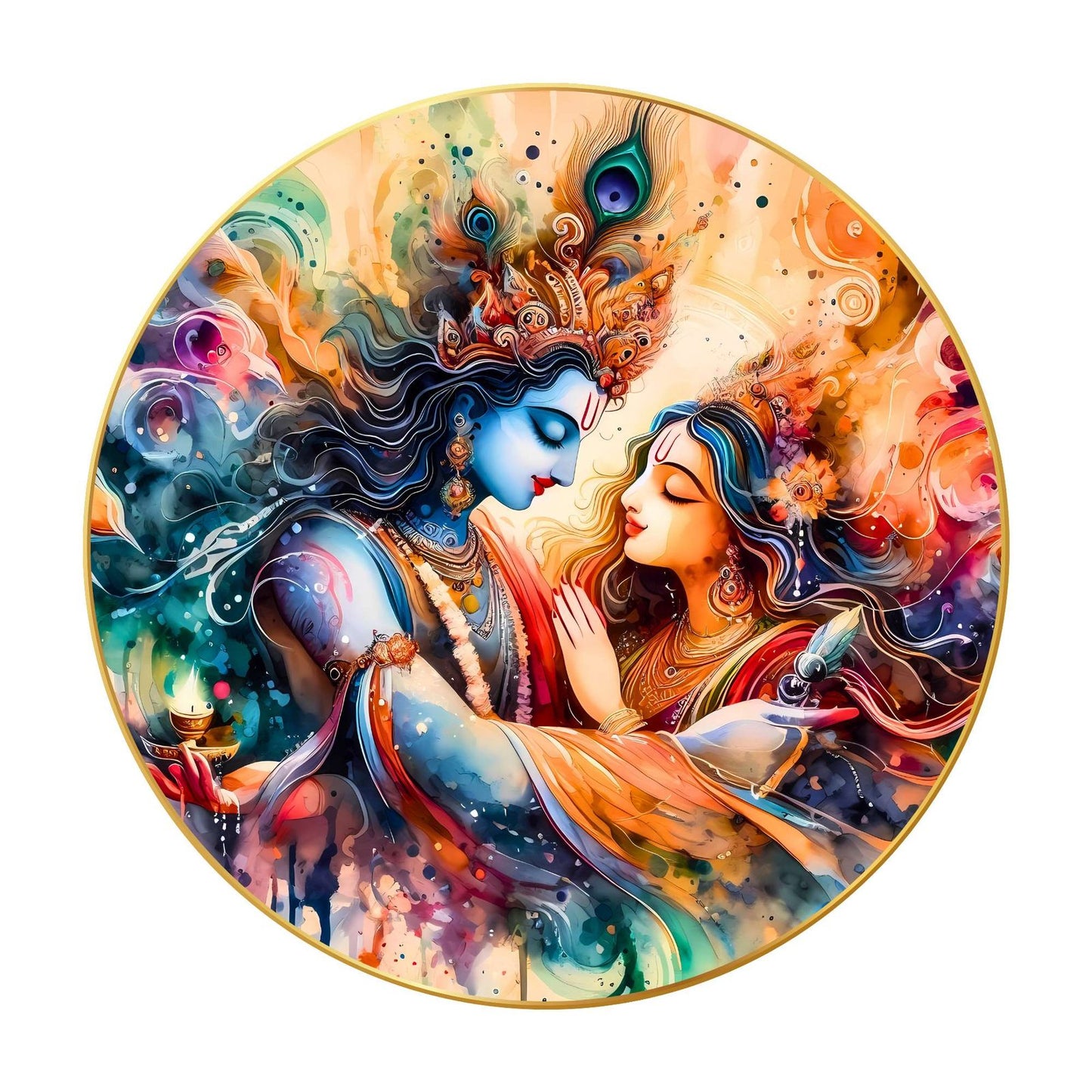 Wall Painting for Wall Decoration with Frame Sparkle Glossy Round Golden Framed Large Painting Office, Living Room, Bedroom, Home Decoration