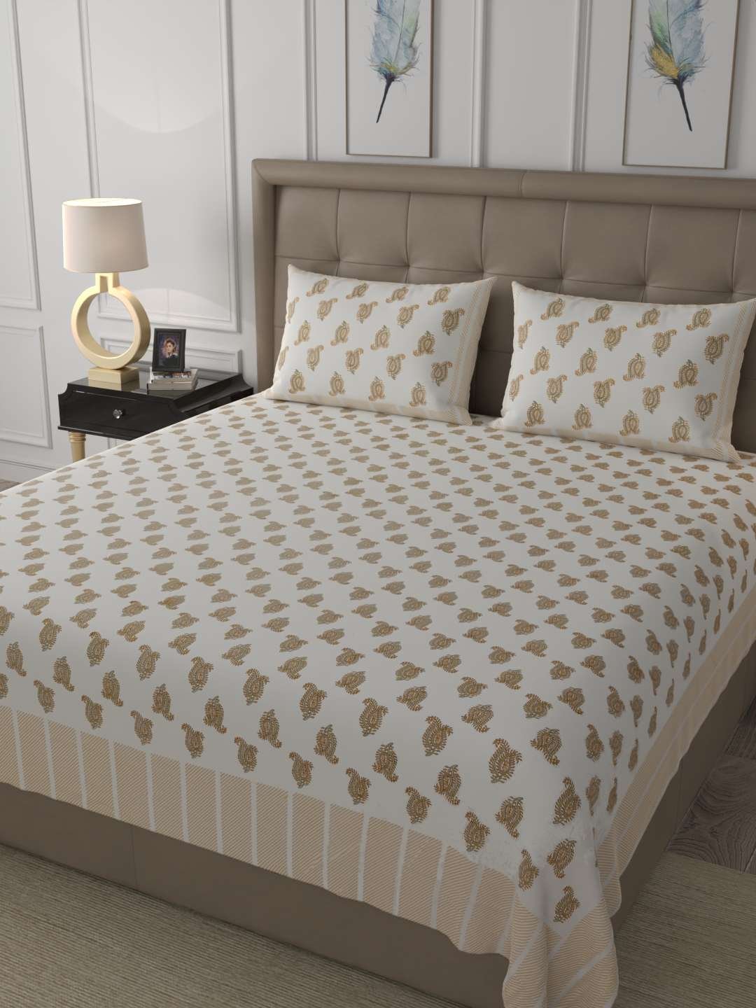 100% Pure Cotton Traditional Printed Bedsheet for Double Bed King Size Bedsheet with 2 Pillow Covers