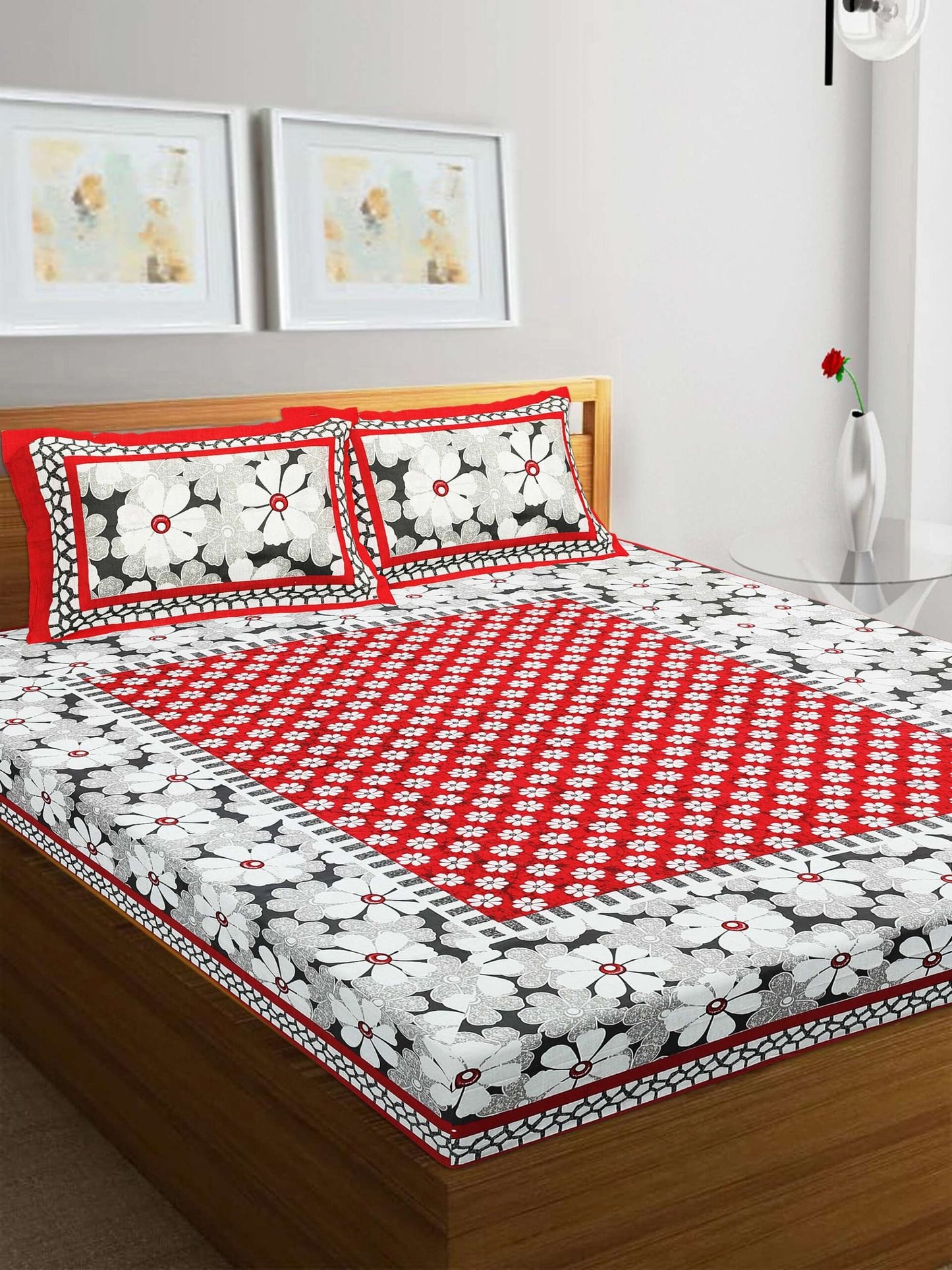 100% Pure Cotton Traditional Printed Bedsheet for Double Bed King Size Bedsheet with 2 Pillow Covers