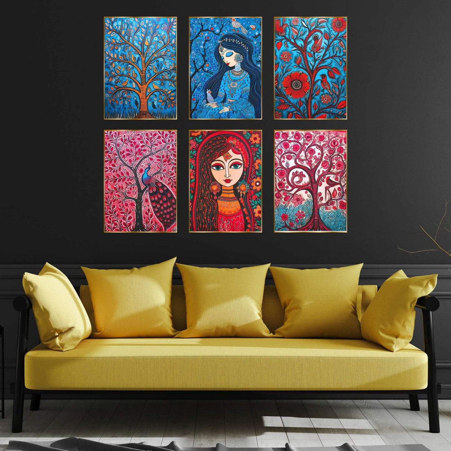 Set of Six Wall Paintings for Wall Dacoration Golden Framed Wall Paintings for Living Room & Bedroom Wall Art for Home Decoration & Office Wall Décor (17×13 inch CH-GD6-1)