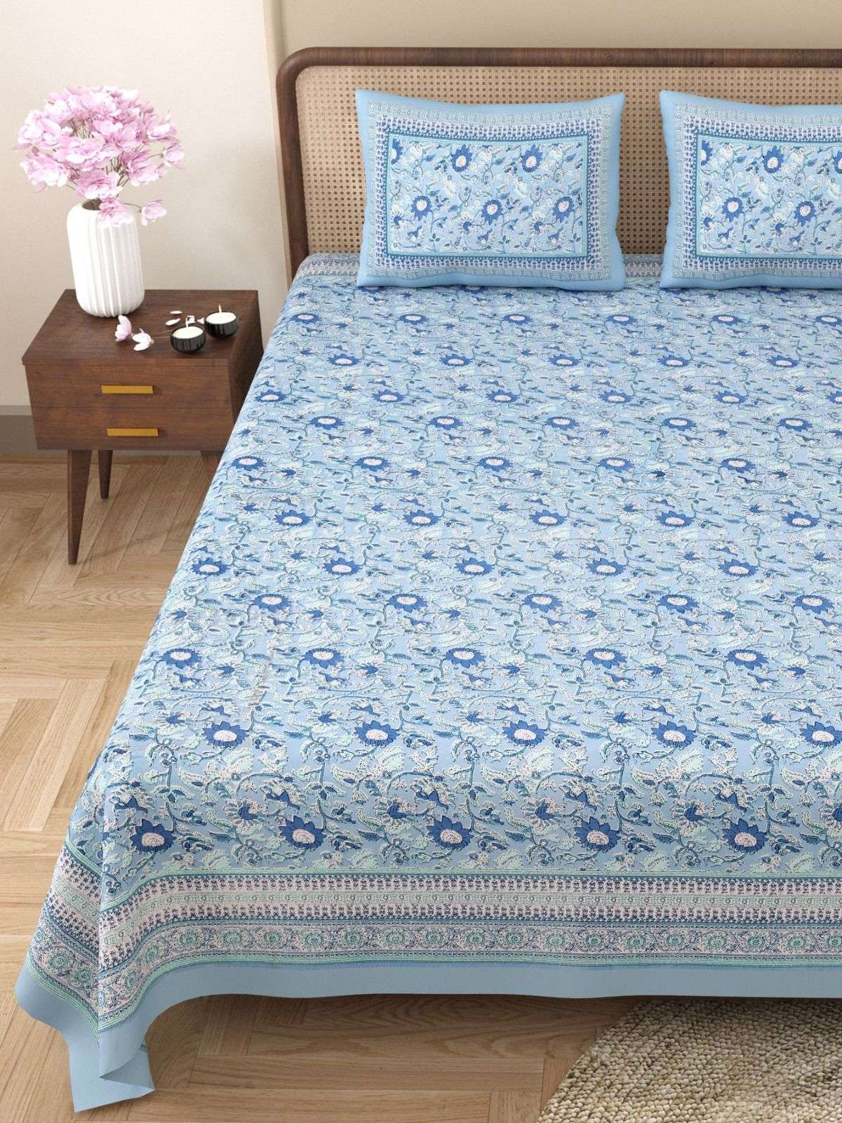 100% Pure Cotton Traditional Printed Bedsheet for Double Bed King Size Bedsheet with 2 Pillow Covers