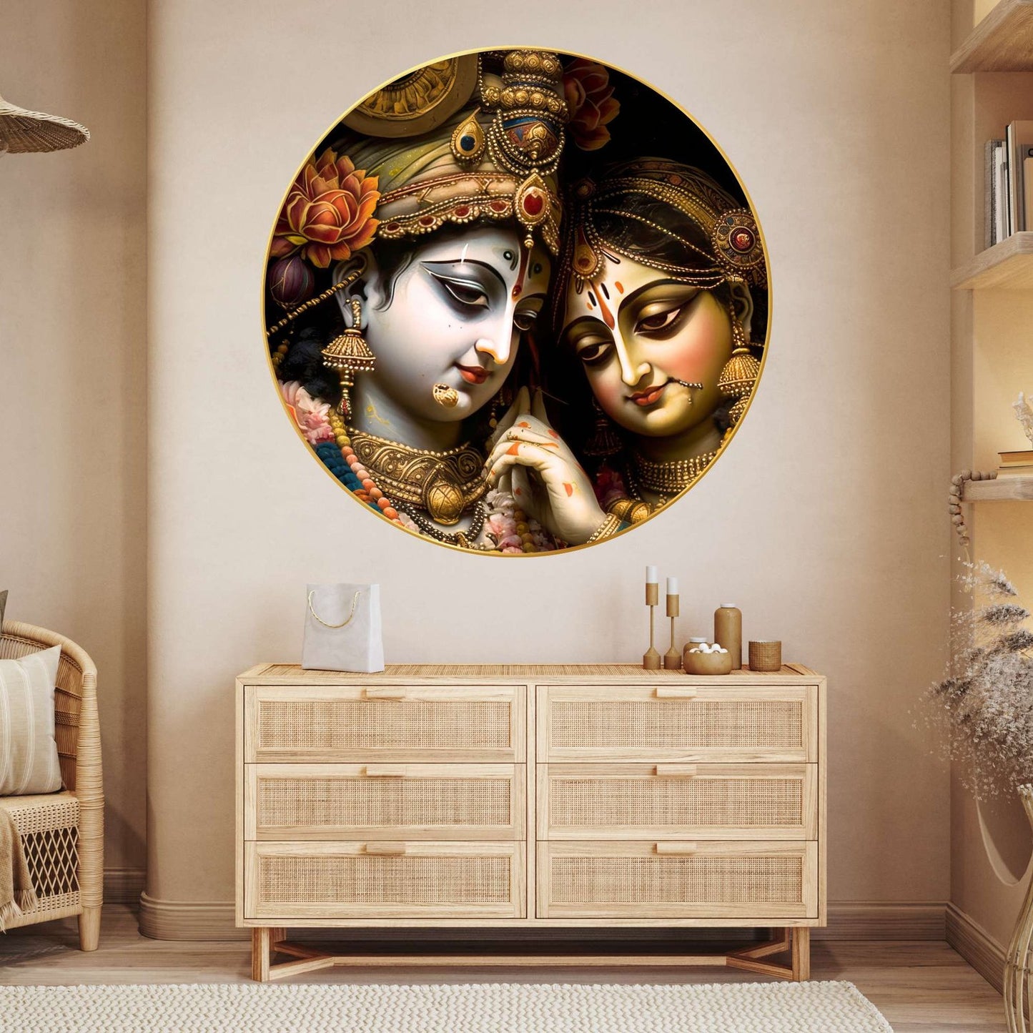 Wall Painting for Wall Decoration with Frame Sparkle Glossy Round Golden Framed Large Painting Office, Living Room, Bedroom, Home Decoration