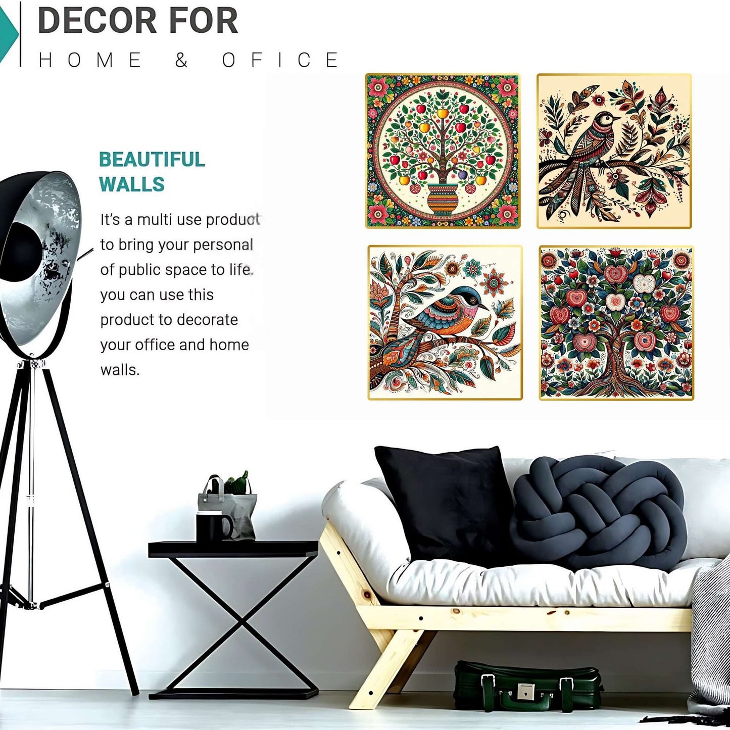 Set of Four Wall Paintings for Wall Dacoration Golden Framed Wall Paintings for Living Room & Bedroom Wall Art for Home Decoration & Office Wall Décor (13×10 inch CH-GD4-7)