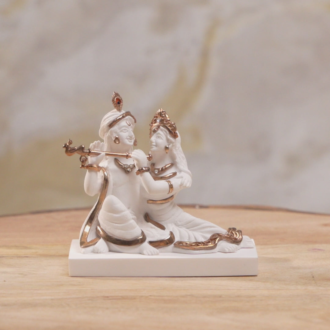Svastika Luxurious White & Gold Radha Krishna Murti (3 Inch)