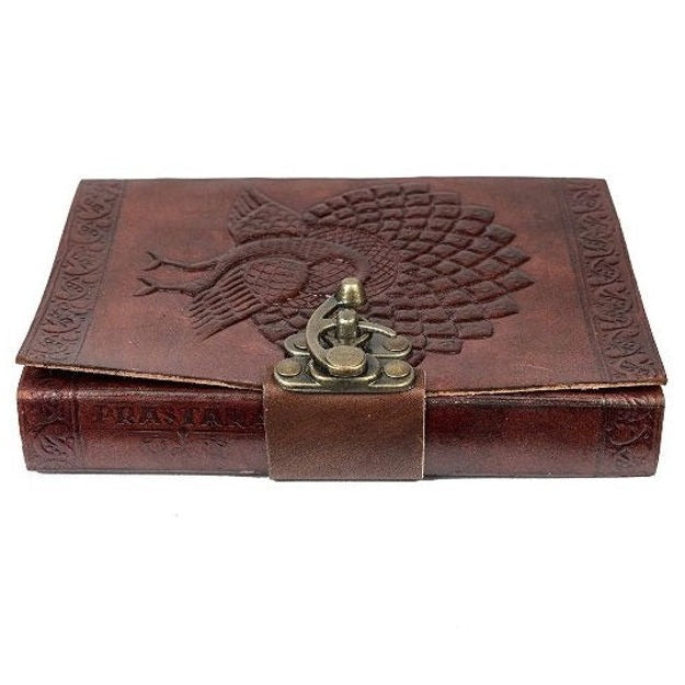 Craftshades – Metal Lock Brown Engraved Peacock Design 7″5 Handcrafted Leather Journal/Diary 200 page | 100% Genuine Leather