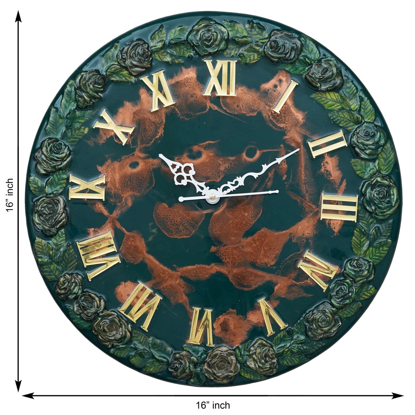 Exquisite Wooden Handmade Wall Clock Green With Brown Printed Acrylic Wall Clock for Home & Office Decorative Big Size Clock (16 Inch)