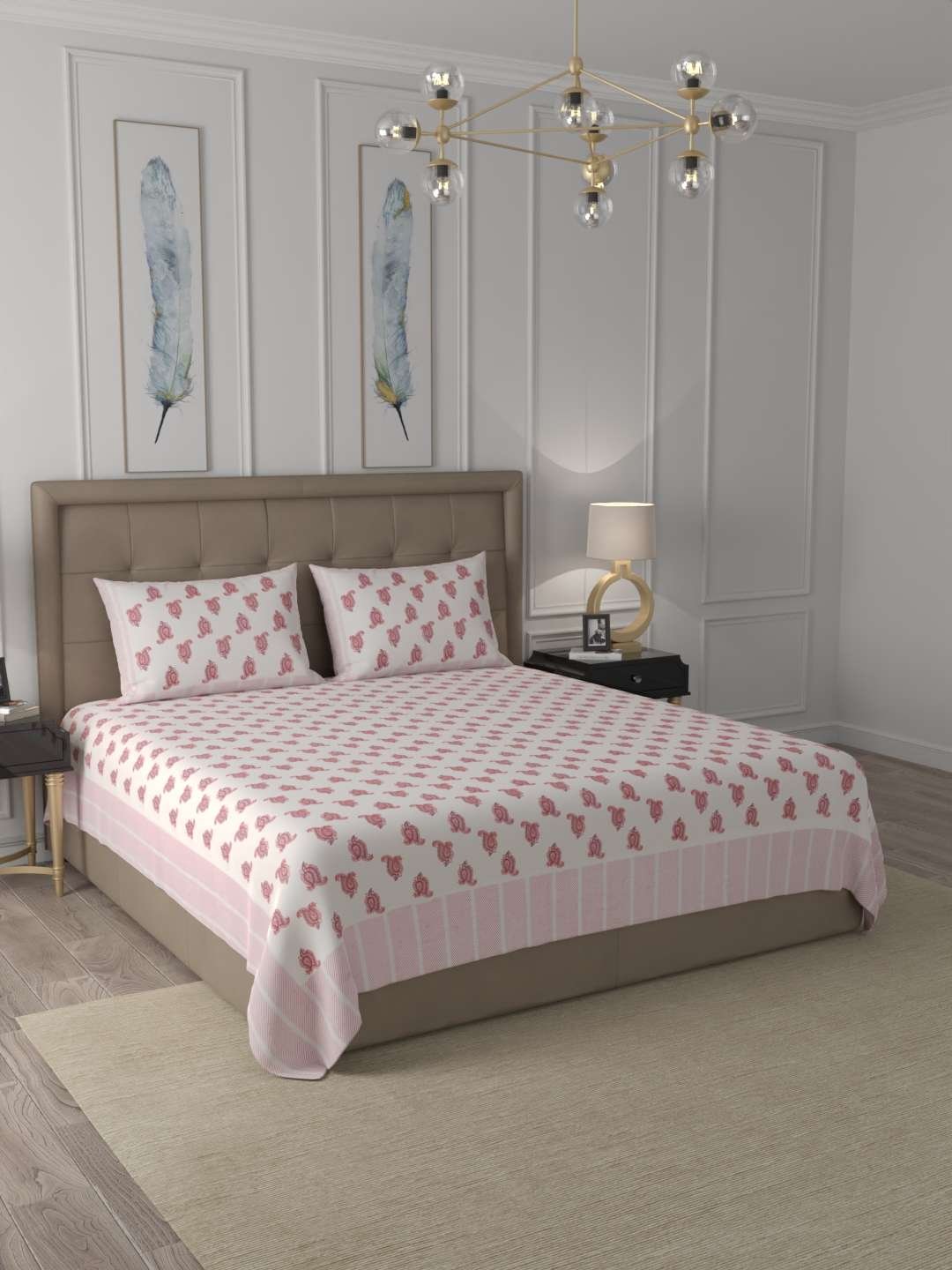 100% Pure Cotton Traditional Printed Bedsheet for Double Bed King Size Bedsheet with 2 Pillow Covers