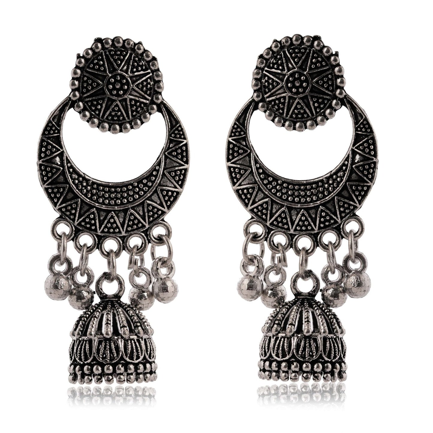 Women’s Handmade Traditional Jhumki With Moon Motif Chandbali Design Ethnic Wedding Wear Earrings For Women