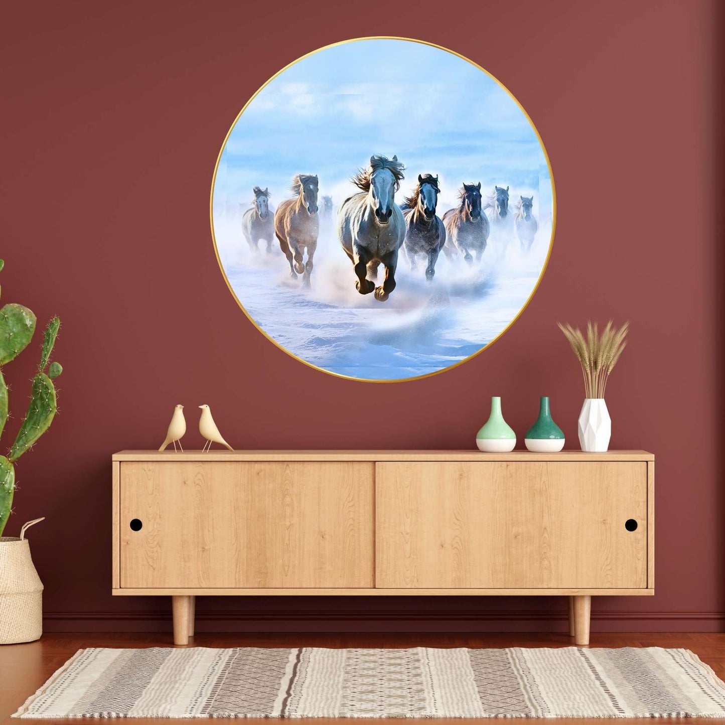 Wall Painting for Wall Decoration with Frame Sparkle Glossy Round Golden Framed Large Painting Office, Living Room, Bedroom, Home Decoration
