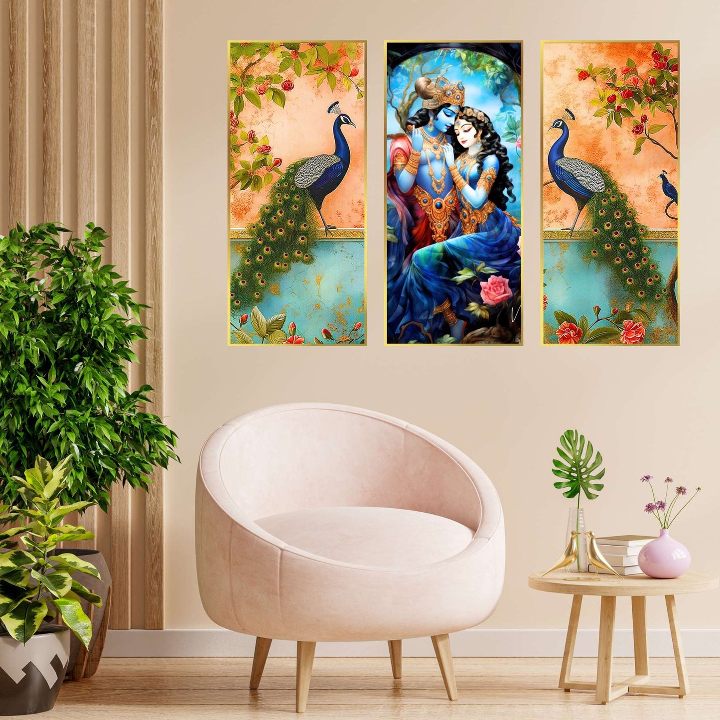 Set of Three large Wall Paintings for Wall Dacoration Golden Framed Wall Paintings for Living Room & Bedroom Wall Art for Home Decoration & Office Wall Décor (14×11 inch CH-LGD3-7)