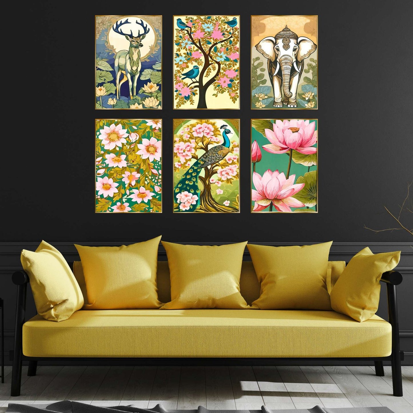 Set of Six Wall Paintings for Wall Dacoration Golden Framed Wall Paintings for Living Room & Bedroom Wall Art for Home Decoration & Office Wall Décor (17×13 inch CH-GD6-7)